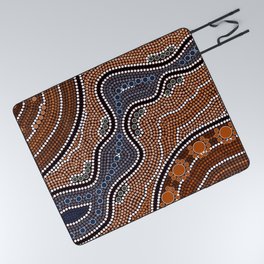 A illustration based on aboriginal style of dot painting depicting river Picnic Blanket