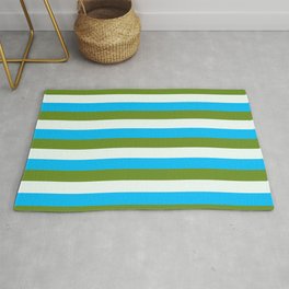 [ Thumbnail: Deep Sky Blue, Green, and Mint Cream Colored Striped/Lined Pattern Rug ]