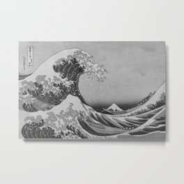 Black & White Japanese Great Wave off Kanagawa by Hokusai Metal Print | Ukiyoe, Tidalwave, Rushingwater, Painting, Kanagawa, Black Whitewave, Boat, Digital, Monochromewave, Wave 