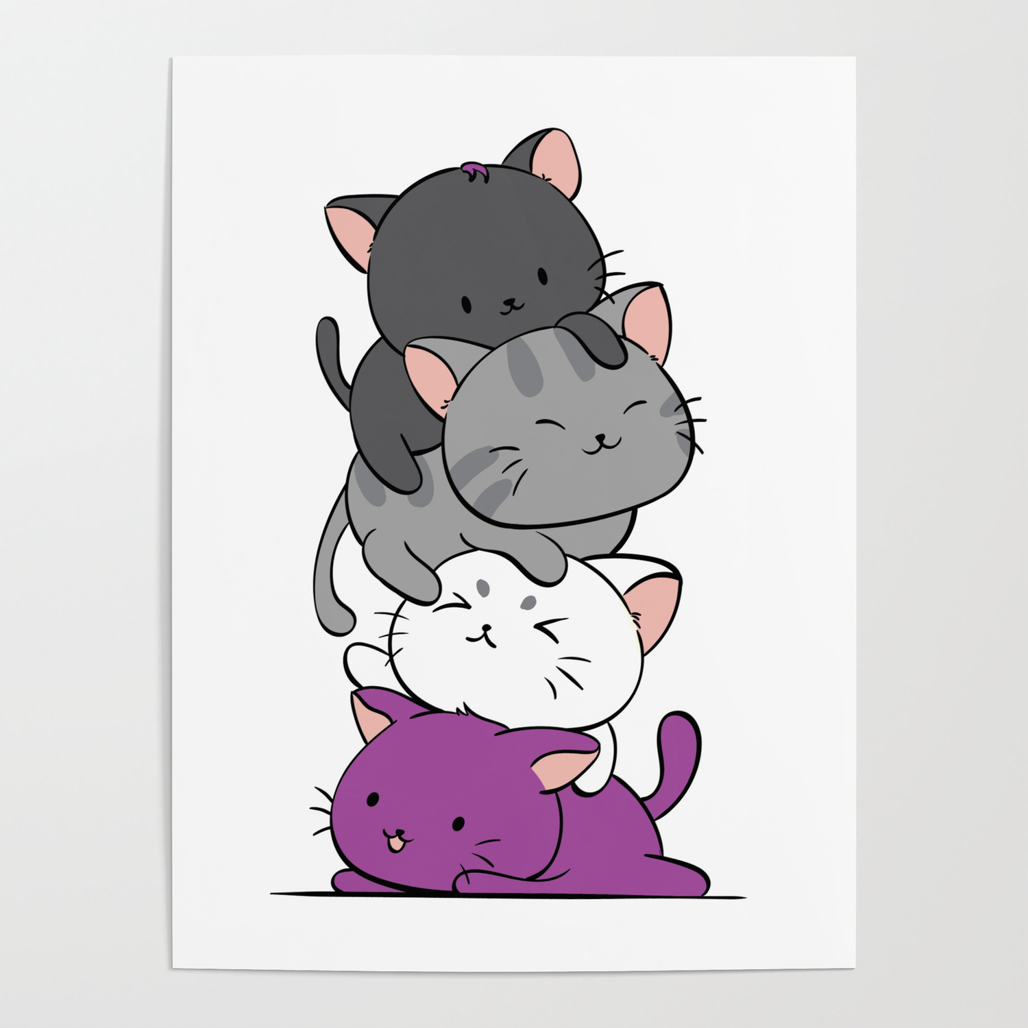 Asexual Pride Cats Anime Ace Pride Cute Kitten Stack Poster By Irenekohstudio Society6