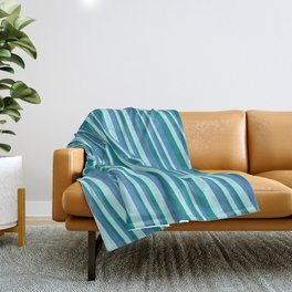 [ Thumbnail: Turquoise, Teal, and Blue Colored Lined/Striped Pattern Throw Blanket ]