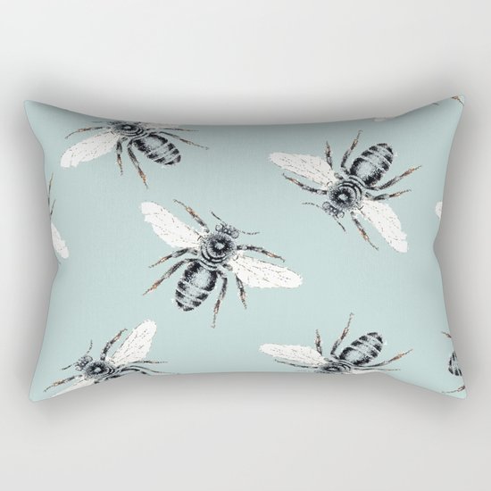 bees on blue Rectangular Pillow