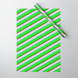 [ Thumbnail: Lime, Dark Red, Light Grey, and Cornflower Blue Colored Stripes/Lines Pattern Wrapping Paper ]