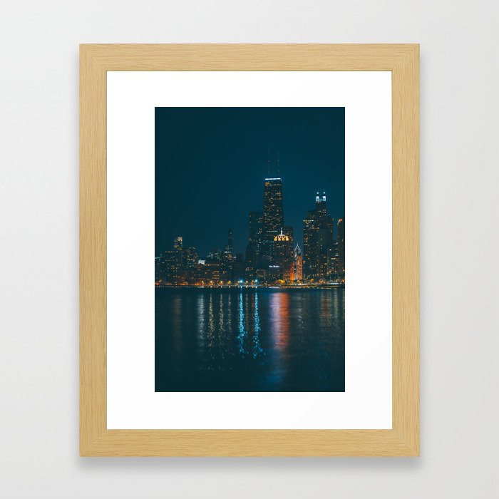 Chicago Skyline at Night Framed Art Print