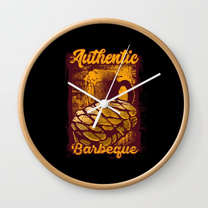 Authentic BBQ Grill Grunge Illustration Wall Clock