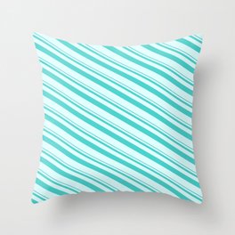 [ Thumbnail: Turquoise and Light Cyan Colored Lined/Striped Pattern Throw Pillow ]
