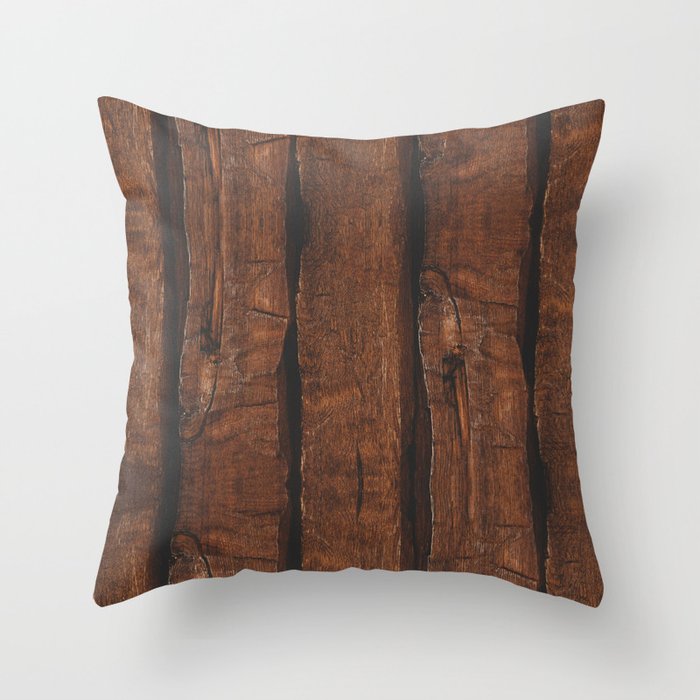 Rustic dark brown old wood Throw Pillow