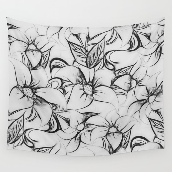 Black And White Pencil Sketch Fl Pattern Wall Tapestry By Black And White Pencil Sketch Fl Pattern Wall Tapestry
