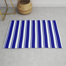 [ Thumbnail: Mint Cream and Dark Blue Colored Striped/Lined Pattern Rug ]