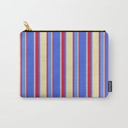 [ Thumbnail: Pale Goldenrod, Cornflower Blue, Royal Blue & Crimson Colored Striped/Lined Pattern Carry-All Pouch ]