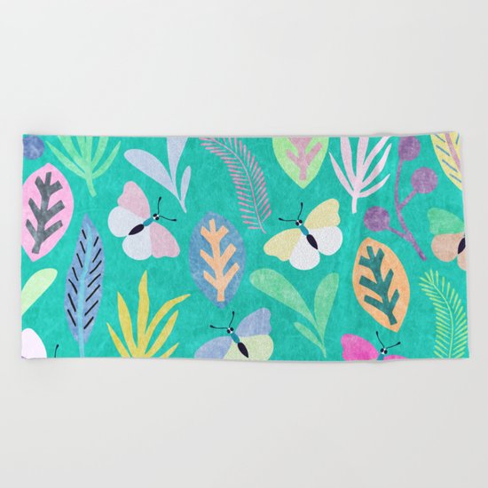 Flower and Butterfly V Beach Towel