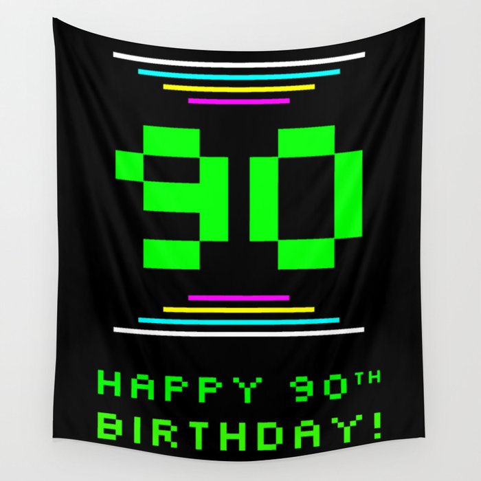 90th Birthday - Nerdy Geeky Pixelated 8-Bit Computing Graphics Inspired Look Wall Tapestry