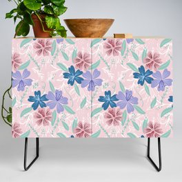 Hibiscus Tropical Pattern - Pink, Periwinkle, Seaglass Credenza
