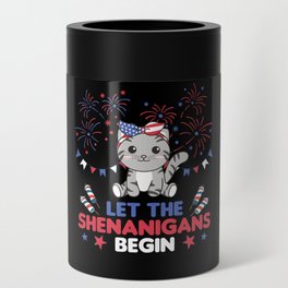 Happy 4th Cute Cat With Fireworks America Can Cooler