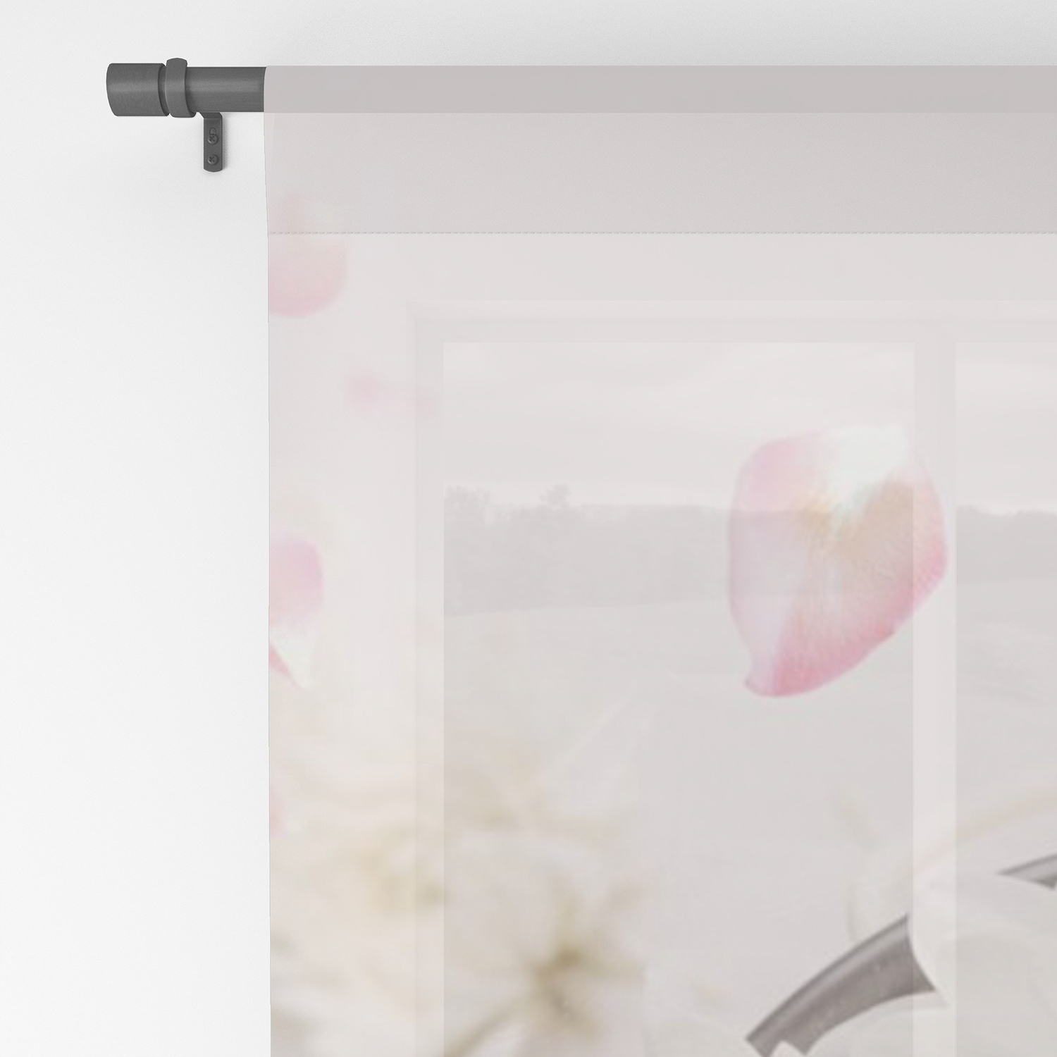 Soft Pink Flower Petals And White Flowers Sheer Curtain By