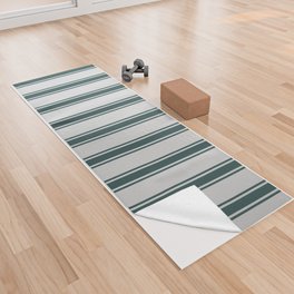 [ Thumbnail: Light Grey and Dark Slate Gray Colored Lines/Stripes Pattern Yoga Towel ]