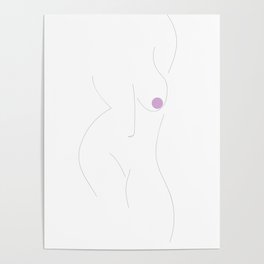 Nude Silhouette Line Drawing with Lilac Detail Poster
