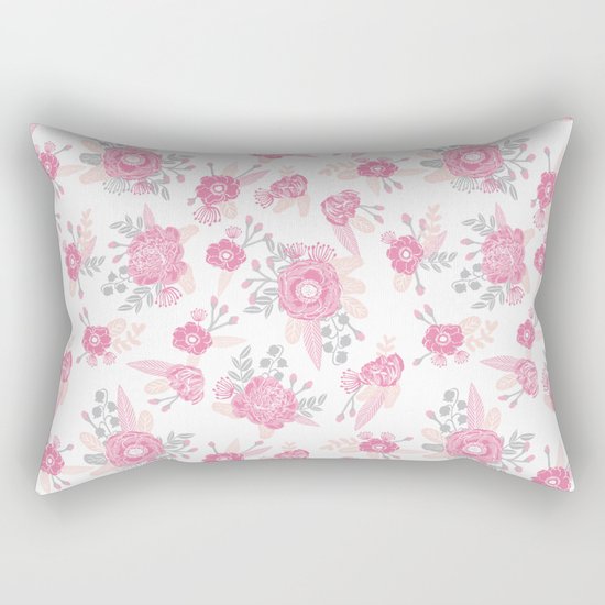 Pink pastel florals cute nursery baby girl decor floral botanical bouquet blooms Rectangular Pillow