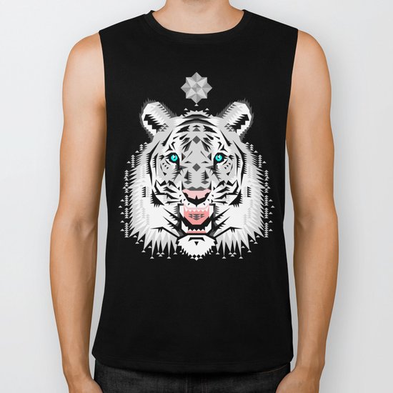 Silver Geometric Tiger Biker Tank