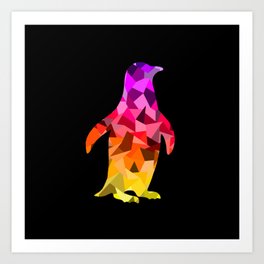 Geometric Sunset Penguin Art Print