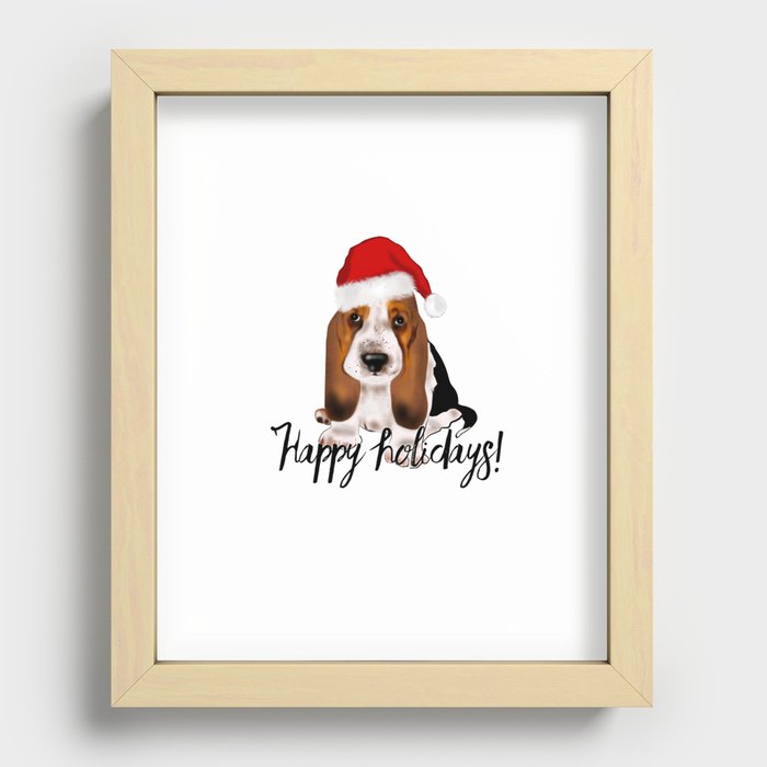 Cute Santa basset hound dog.Christmas puppy gift idea Recessed Framed Print
