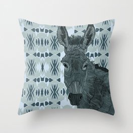 Donkey on a light blue patterned background Throw Pillow
