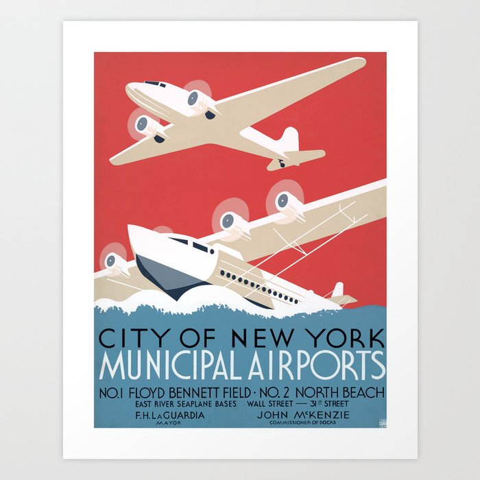 Vintage Airplane Art - City of New York Municipal Airports Art Print