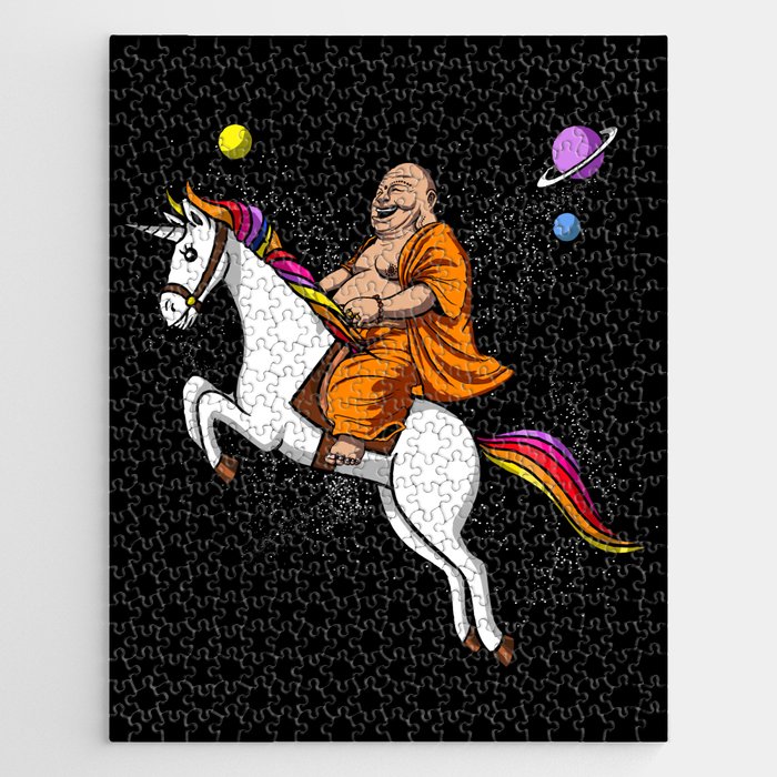 Space Buddha Riding Magical Unicorn Yoga Jigsaw Puzzle