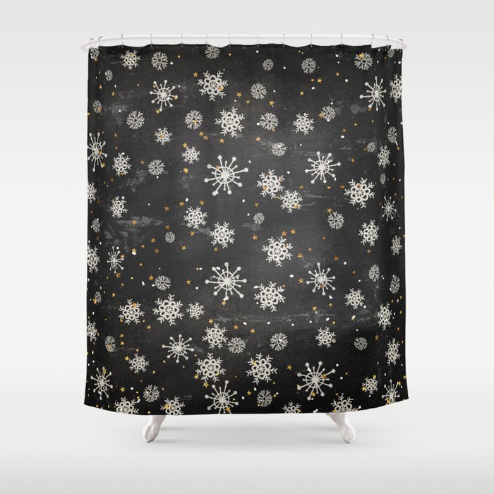 Boho Black Snowflakes Shower Curtain By Peppermintcreek