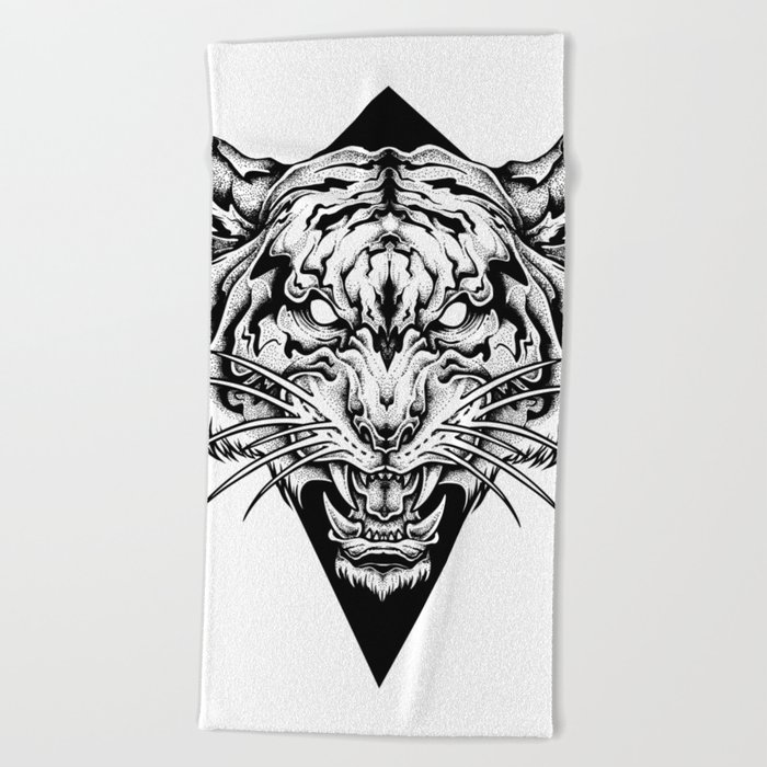 TIGER head. Tattoo,psychedelic / zentangle style Beach Towel by  DianaFinchArt | Society6