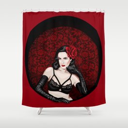 Dita Vintage Pin Up Girl Retro Fetish Red Black Poster Shower Curtain