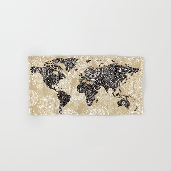 world map mandala sepia Hand & Bath Towel