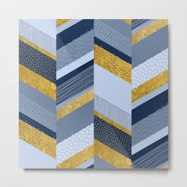 Chevron with Textures / Gold Effect and Denim Blue Metal Print | Textures, Denimblue, Goldeffect, Ink, Chevron, Gold, Digital, Pattern, Arrows, Abstract 