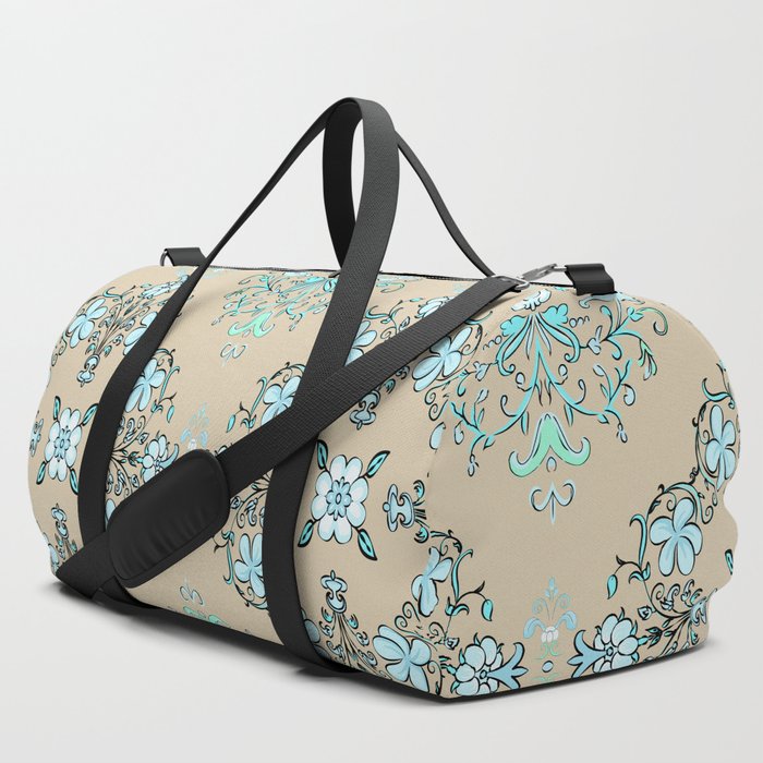 Vintage Floral - Light Blue Duffle Bag by silverpegasus | Society6