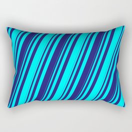 [ Thumbnail: Cyan & Midnight Blue Colored Stripes/Lines Pattern Rectangular Pillow ]