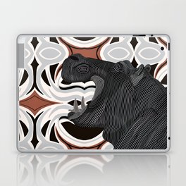 Hippo from Africa with mouth open on a black patterned background Laptop Skin