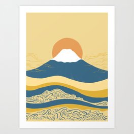 Abstraction landscape minimalist Mount Fuji the great wave ocean Art Print