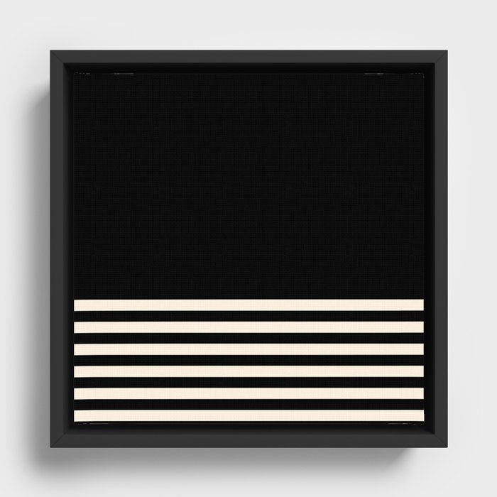 Thin Cuff Stripes Minimalist Pattern in Black and Almond Cream Framed Canvas