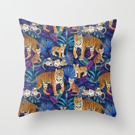 Family of Tigers (Navy & Purple) Throw Pillow