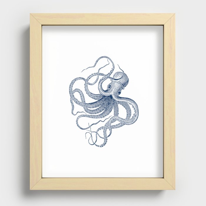 Blue nautical vintage octopus illustration Recessed Framed Print