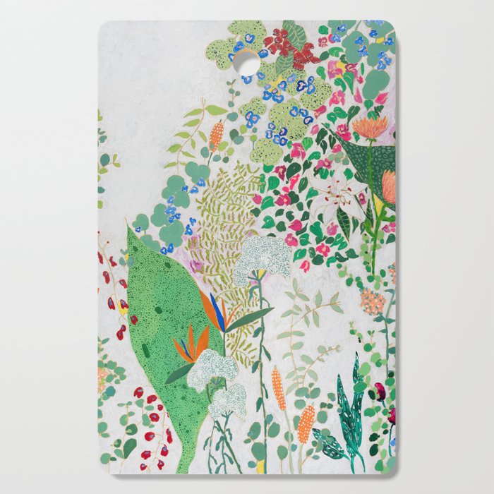 Painterly Floral Jungle on Pink and White Cutting Board