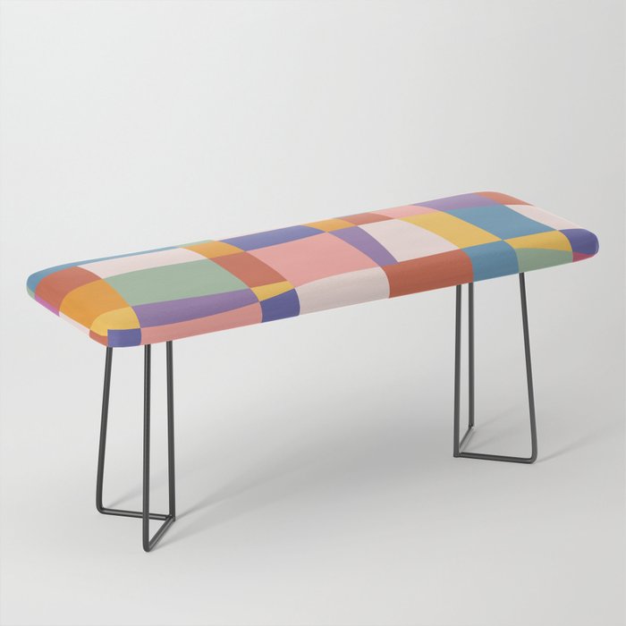 Colorful Checkered Prints Geometric Bench