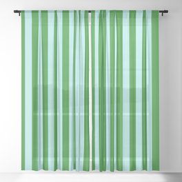 [ Thumbnail: Forest Green and Turquoise Colored Striped Pattern Sheer Curtain ]