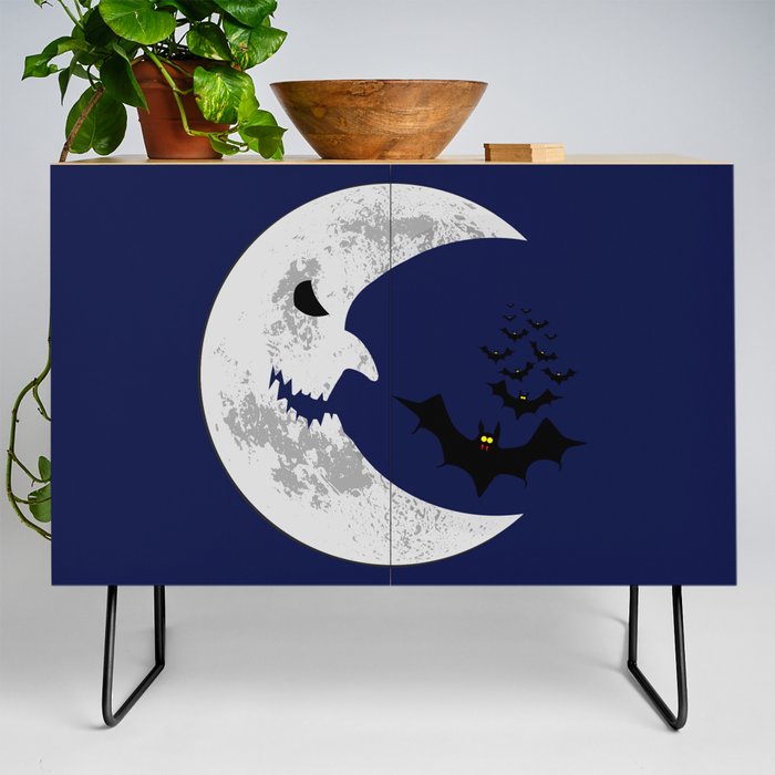 Halloween scary moon and bats Credenza