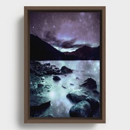 Magical Mountain Lake Dark Lavender Teal Framed Canvas