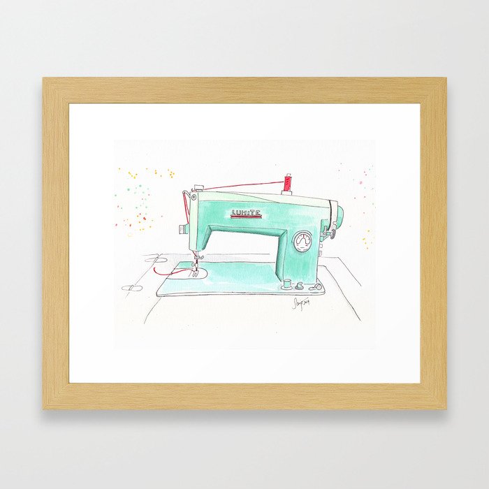 Vintage White 43-8 Sewing Machine in Aqua Framed Art Print