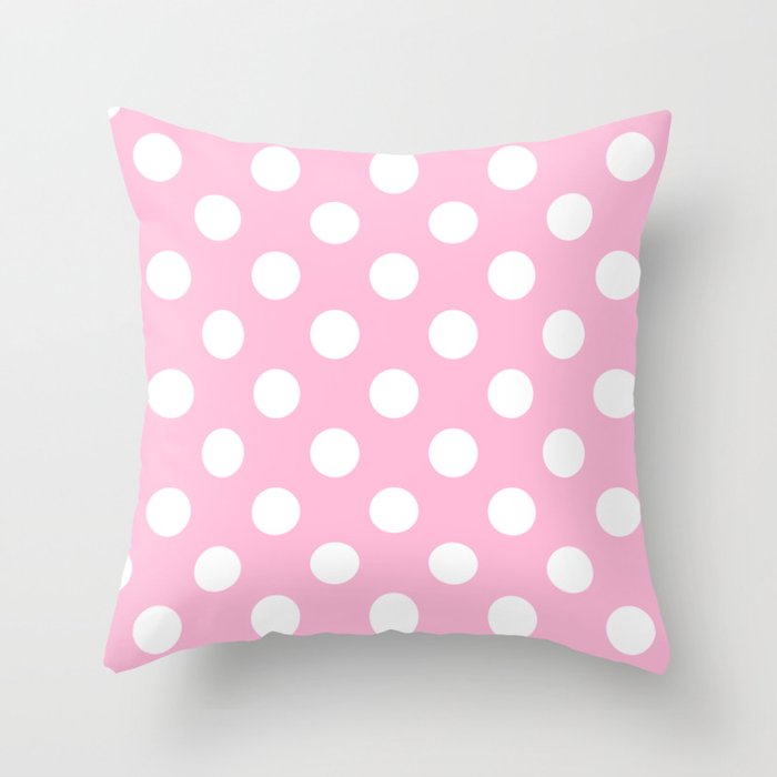 Cotton candy - pink - White Polka Dots - Pois Pattern Throw Pillow