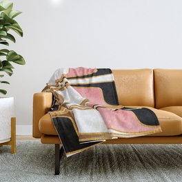 Mid Century Modern Liquid Watercolor Abstract // Gold, Blush Pink, Brown, Black, White Throw Blanket