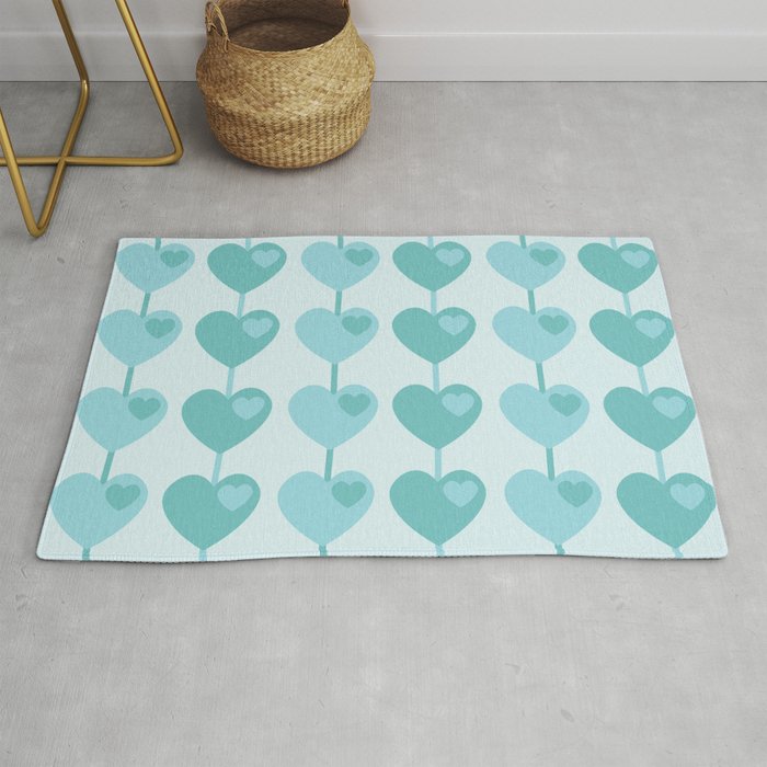 Heart Strings - Love Hearts in Hearts - Pale Blue Pastel Green Rug