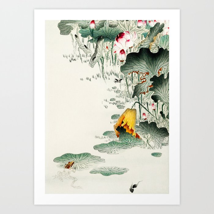 Frog in the swamp  - Vintage Japanese Woodblock Print Art Art Print